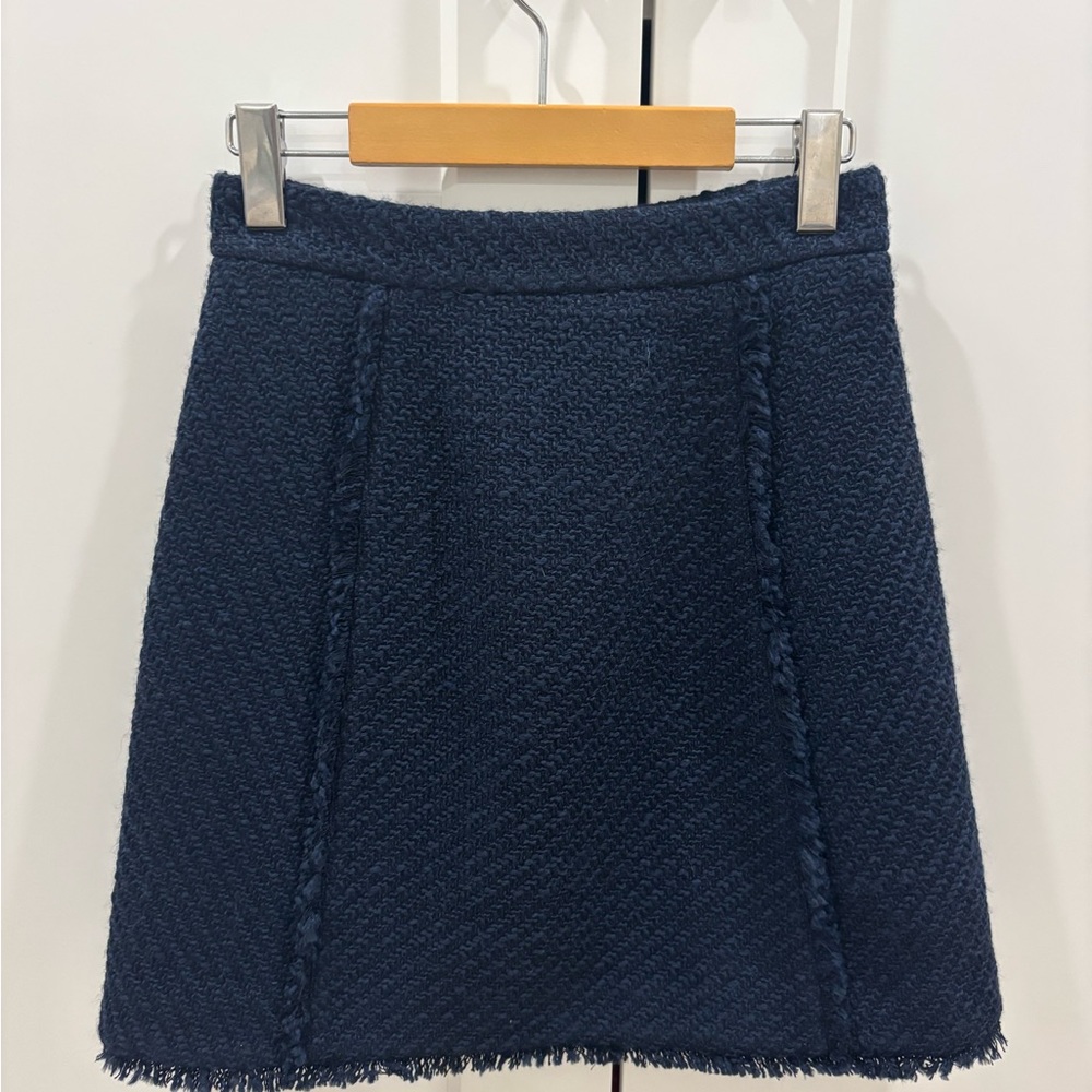 Massimo Dutti Navy Textured A-Line Skirt